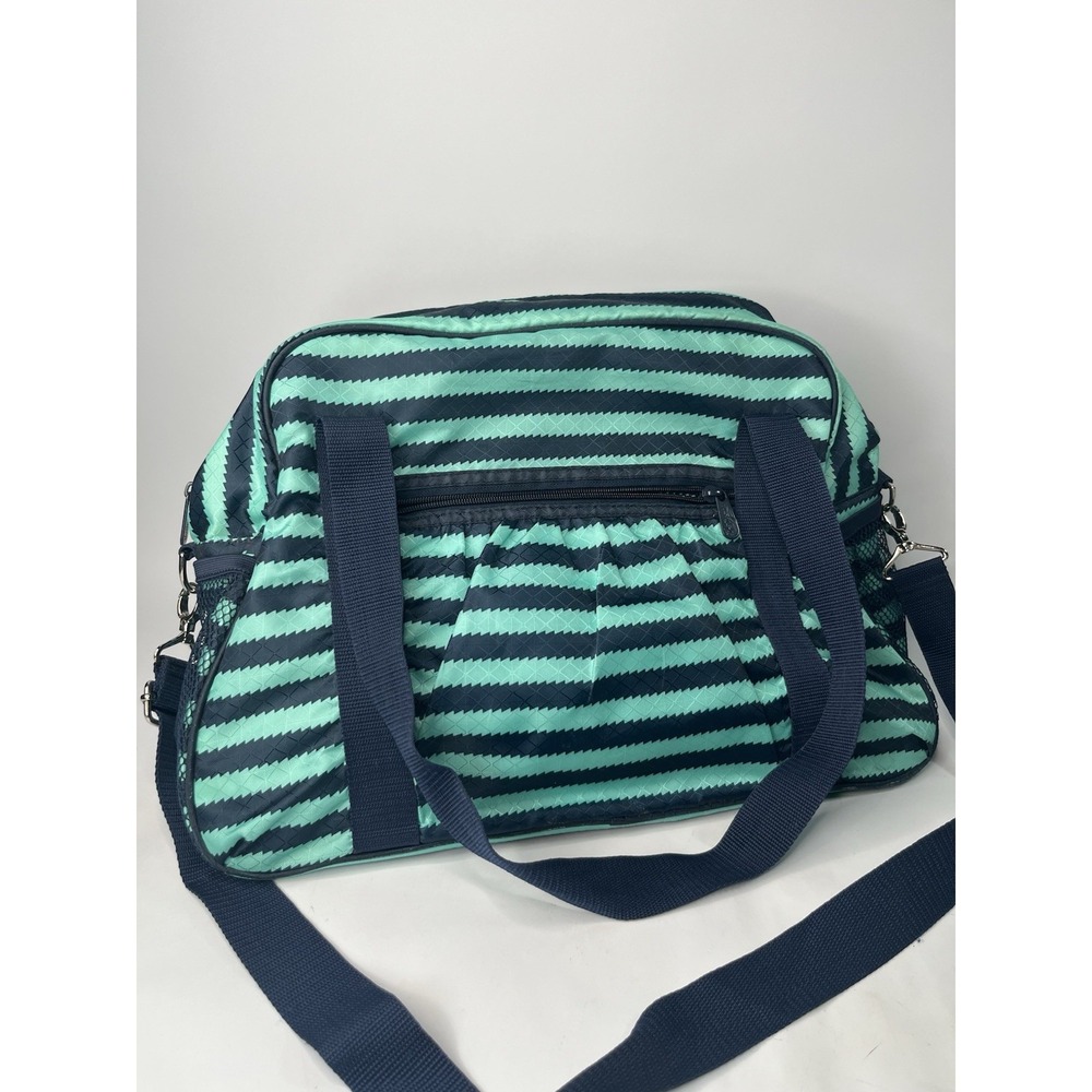 Thirty One 31 All In Tote Bag Luggage Gym Multicolor Teal Stripe Duffle Carryon